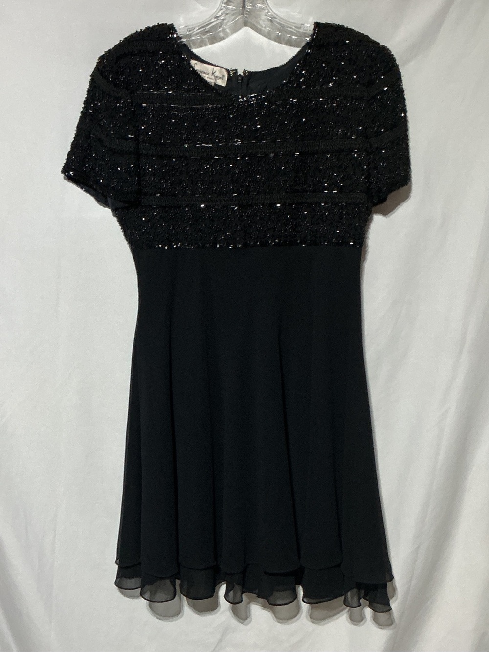Lawrence Kazar Black Beaded Bodice Cocktail Formal Evening Wear Dress Sz M